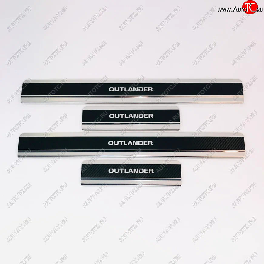 2 499 р. Накладки порожков салона INOX  Mitsubishi Outlander  GF (2014-2022) 1-ый рестайлинг, 2-ой рестайлинг, 3-ий рестайлинг (Нержавеющая сталь + карбон)  с доставкой в г. Кемерово