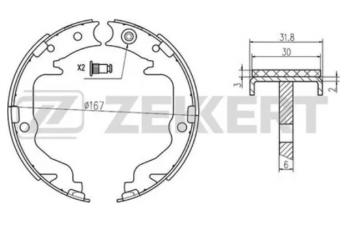 2 499 р. Колодки задние барабанного тормоза ZEKKERT  CITROEN C4 aircross (2012-2017), Dodge Caliber (2006-2012), Mitsubishi ASX (2010-2016), Mitsubishi Lancer  10 CY (2007-2017), Mitsubishi Outlander  CW0W (2005-2012)  с доставкой в г. Кемерово. Увеличить фотографию 1