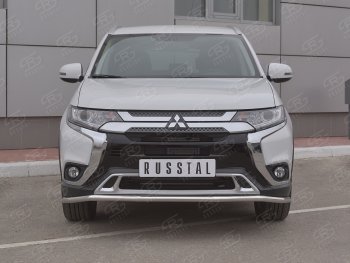 14 749 р. Защита переднего бампера (Ø42 мм, нержавейка) SLITKOFF Mitsubishi Outlander GF 3-ий рестайлинг (2018-2022)  с доставкой в г. Кемерово. Увеличить фотографию 1