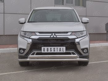 21 899 р. Защита переднего бампера (2 трубы Ø63 и 75х42 мм, нержавейка) Russtal Mitsubishi Outlander GF 3-ий рестайлинг (2018-2022)  с доставкой в г. Кемерово. Увеличить фотографию 1