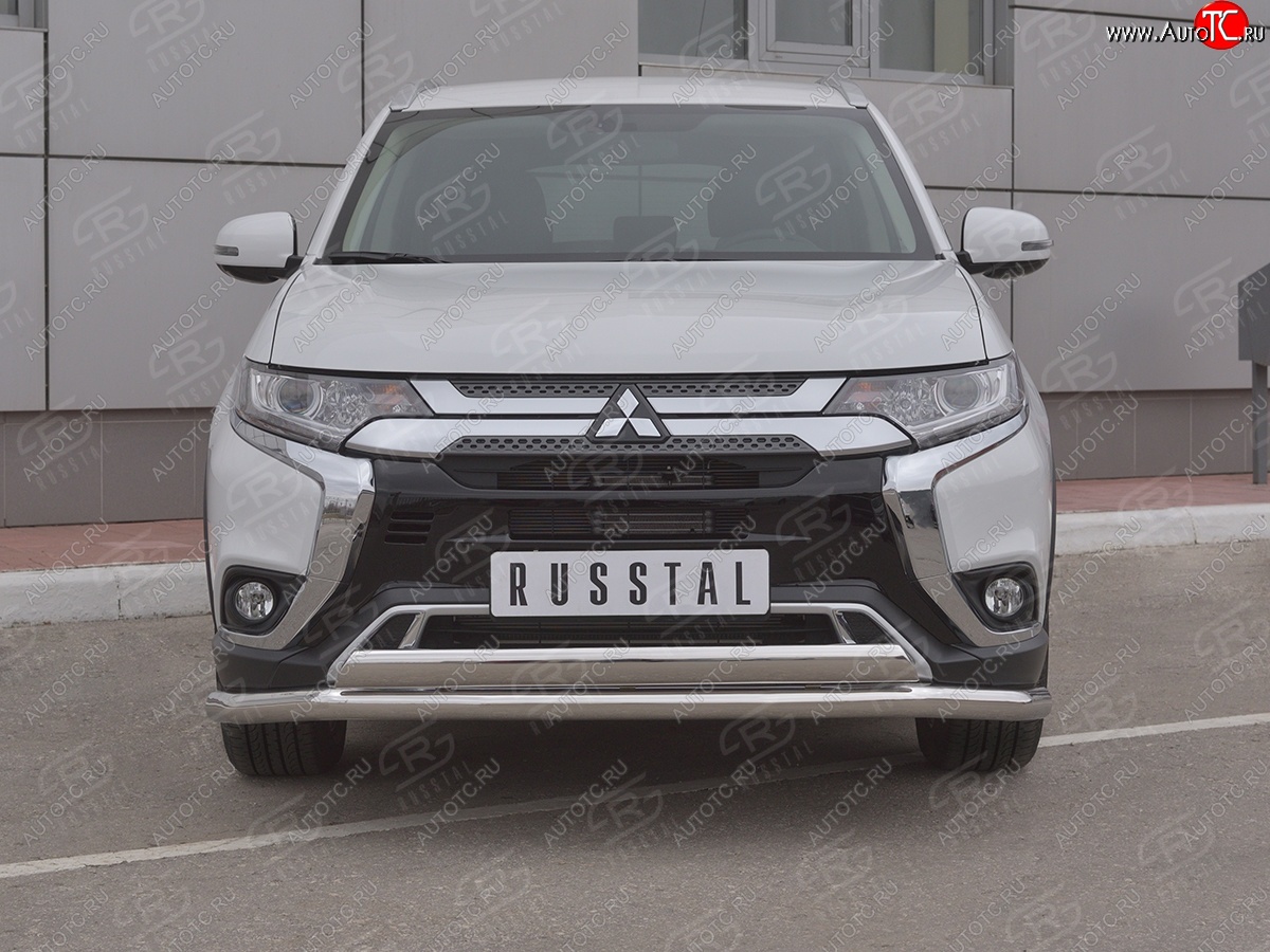 21 899 р. Защита переднего бампера (2 трубы Ø63 и 75х42 мм, нержавейка) Russtal Mitsubishi Outlander GF 3-ий рестайлинг (2018-2022)  с доставкой в г. Кемерово