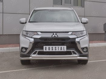 17 549 р. Защита переднего бампера (2 трубы Ø63 и 42 мм, нержавейка) SLITKOFF  Mitsubishi Outlander  GF (2018-2022) 3-ий рестайлинг  с доставкой в г. Кемерово. Увеличить фотографию 1