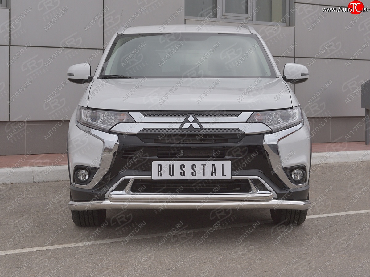 17 549 р. Защита переднего бампера (2 трубы Ø63 и 42 мм, нержавейка) SLITKOFF Mitsubishi Outlander GF 3-ий рестайлинг (2018-2022)  с доставкой в г. Кемерово