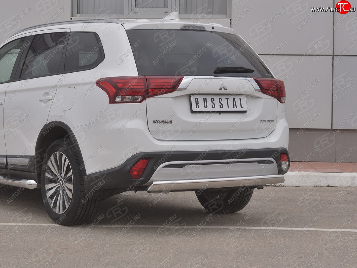 12 749 р. Защита заднего бампера (Ø75x42 мм, нержавейка) Russtal Mitsubishi Outlander GF 3-ий рестайлинг (2018-2022)  с доставкой в г. Кемерово