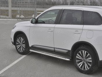Порожки для ног SLITKOFF (Ø42 мм) Mitsubishi Outlander  GF (2018-2022) 3-ий рестайлинг (Лист алюминиевый, труба - нержавейка)