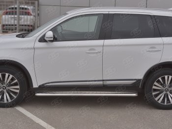 24 649 р. Порожки для ног SLITKOFF (Ø42 мм)  Mitsubishi Outlander  GF (2018-2022) 3-ий рестайлинг (Лист алюминиевый, труба - нержавейка)  с доставкой в г. Кемерово. Увеличить фотографию 2