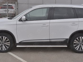 19 399 р. Защита порогов (Ø120x60 мм с проступью, нержавейка) Russtal Mitsubishi Outlander GF 3-ий рестайлинг (2018-2022)  с доставкой в г. Кемерово. Увеличить фотографию 2