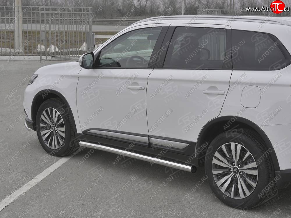 18 799 р. Защита порогов (Ø63 мм, нержавейка) SLITKOFF Mitsubishi Outlander GF 3-ий рестайлинг (2018-2022) (С пластиковыми заглушками на торцах)  с доставкой в г. Кемерово