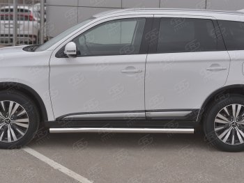 18 799 р. Защита порогов (Ø63 мм, нержавейка) SLITKOFF Mitsubishi Outlander GF 3-ий рестайлинг (2018-2022) (С пластиковыми заглушками на торцах)  с доставкой в г. Кемерово. Увеличить фотографию 2