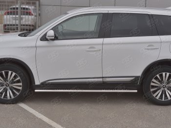 16 649 р. Защита порогов (Ø75x42 мм с проступью, нержавейка) Russtal Mitsubishi Outlander GF 3-ий рестайлинг (2018-2022)  с доставкой в г. Кемерово. Увеличить фотографию 2