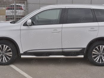 22 549 р. Защита порогов (Ø76 мм с проступью, нержавейка) SLITKOFF Mitsubishi Outlander GF 3-ий рестайлинг (2018-2022) (С пластиковыми заглушками на торцах)  с доставкой в г. Кемерово. Увеличить фотографию 2