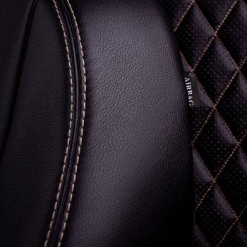 7 199 р. Чехлы для сидений Lord Autofashion Турин Ромб (экокожа, спинка и сиденье 60/40, подлокотник, 3 Г-образных подголовника)  Mitsubishi Outlander  GF (2018-2022) 3-ий рестайлинг (Черный, вставка черная, строчка бежевая)  с доставкой в г. Кемерово. Увеличить фотографию 5