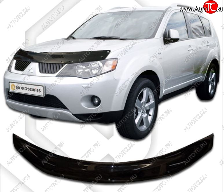 2 159 р. Дефлектор капота CA-Plastic  Mitsubishi Outlander  XL (2005-2009) (CW)  дорестайлинг (Classic черный, Без надписи)  с доставкой в г. Кемерово
