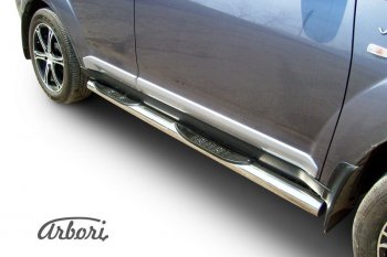 14 579 р. Защита штатных порогов Arbori (с проступью, нержавейка, d76 mm). Mitsubishi Outlander XL (CW)  дорестайлинг (2005-2009)  с доставкой в г. Кемерово. Увеличить фотографию 2