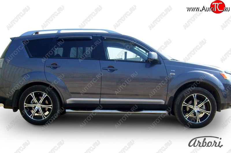 14 579 р. Защита штатных порогов Arbori (с проступью, нержавейка, d76 mm). Mitsubishi Outlander XL (CW)  дорестайлинг (2005-2009)  с доставкой в г. Кемерово