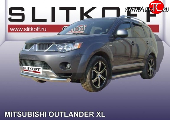 11 749 р. Одинарная защита переднего бампера диаметром 76 мм Slitkoff  Mitsubishi Outlander  XL (2005-2009) (CW)  дорестайлинг (Нержавейка, Полированная)  с доставкой в г. Кемерово