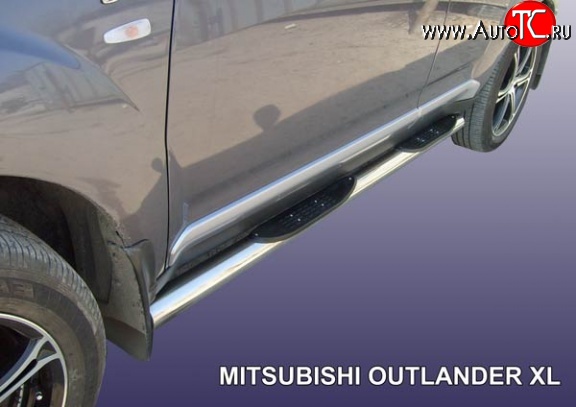 17 699 р. Защита порогов из трубы d76 мм с пластиковыми вставками для ног Slitkoff Mitsubishi Outlander XL (CW)  дорестайлинг (2005-2009) (Нержавейка, Полированная)  с доставкой в г. Кемерово