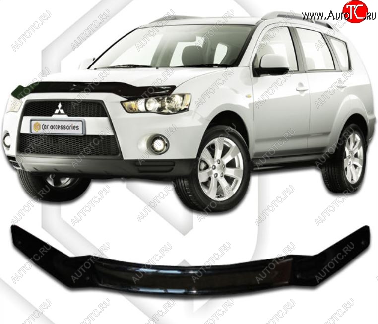 1 999 р. Дефлектор капота CA-Plastic  Mitsubishi Outlander  XL (2010-2013) (CW)  рестайлинг (серия Classic черный, Без надписи)  с доставкой в г. Кемерово