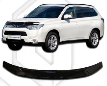 2 099 р. Дефлектор капота CA-Plastic  Mitsubishi Outlander  GF (2012-2014) дорестайлинг (серия Classic черный)  с доставкой в г. Кемерово. Увеличить фотографию 2