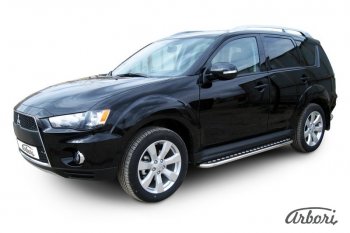 14 219 р. Защита штатных порогов с листом Arbori (нержавейка, алюминий, d42 mm) Mitsubishi Outlander XL (CW)  рестайлинг (2010-2013)  с доставкой в г. Кемерово. Увеличить фотографию 1