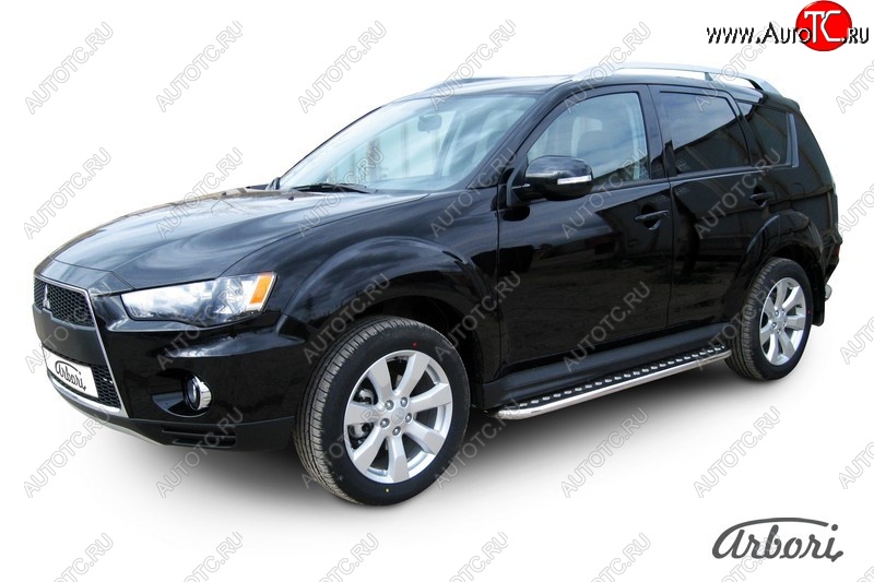 14 219 р. Защита штатных порогов с листом Arbori (нержавейка, алюминий, d42 mm) Mitsubishi Outlander XL (CW)  рестайлинг (2010-2013)  с доставкой в г. Кемерово