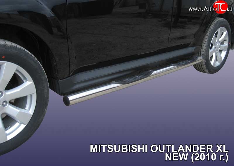17 699 р. Защита порогов из трубы d76 мм с пластиковыми вставками для ног Slitkoff Mitsubishi Outlander XL (CW)  рестайлинг (2010-2013) (Нержавейка, Полированная)  с доставкой в г. Кемерово