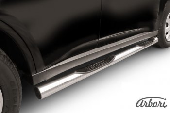 14 579 р. Защита штатных порогов Arbori (с проступью, нержавейка, d76 mm). Mitsubishi Outlander GF дорестайлинг (2012-2014)  с доставкой в г. Кемерово. Увеличить фотографию 1