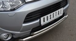 16 999 р. Защита переднего бампера (2 трубыØ63 и 42 мм, нержавейка) SLITKOFF  Mitsubishi Outlander  GF (2012-2014) дорестайлинг  с доставкой в г. Кемерово. Увеличить фотографию 2