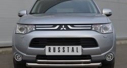 16 999 р. Защита переднего бампера (2 трубыØ63 и 42 мм, нержавейка) SLITKOFF  Mitsubishi Outlander  GF (2012-2014) дорестайлинг  с доставкой в г. Кемерово. Увеличить фотографию 1