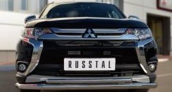 16 899 р. Защита переднего бампера (2 трубыØ63 и 42 мм, нержавейка) SLITKOFF  Mitsubishi Outlander  GF (2015-2018) 2-ой рестайлинг  с доставкой в г. Кемерово. Увеличить фотографию 4