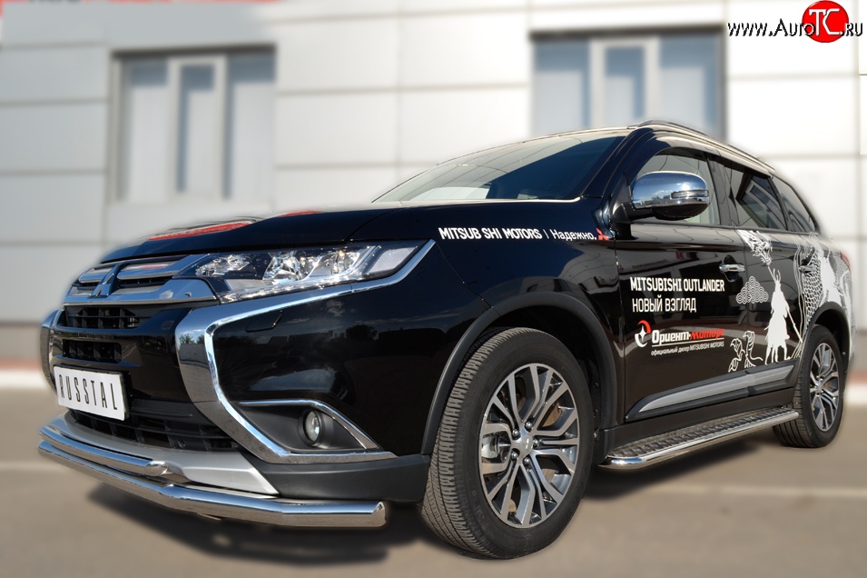 16 899 р. Защита переднего бампера (2 трубыØ63 и 42 мм, нержавейка) SLITKOFF  Mitsubishi Outlander  GF (2015-2018) 2-ой рестайлинг  с доставкой в г. Кемерово