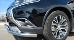 13 399 р. Защита переднего бампера (2 трубыØ75х42 и 63 мм, нержавейка) Russtal Mitsubishi Outlander GF 2-ой рестайлинг (2015-2018)  с доставкой в г. Кемерово. Увеличить фотографию 2