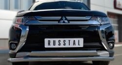 13 399 р. Защита переднего бампера (2 трубыØ75х42 и 63 мм, нержавейка) Russtal Mitsubishi Outlander GF 2-ой рестайлинг (2015-2018)  с доставкой в г. Кемерово. Увеличить фотографию 3