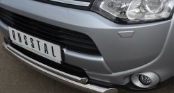 17 749 р. Защита переднего бампера (2 трубыØ76 и 42 мм, нержавейка) SLITKOFF  Mitsubishi Outlander  GF (2012-2014) дорестайлинг  с доставкой в г. Кемерово. Увеличить фотографию 3