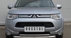 17 749 р. Защита переднего бампера (2 трубыØ76 и 42 мм, нержавейка) SLITKOFF  Mitsubishi Outlander  GF (2012-2014) дорестайлинг  с доставкой в г. Кемерово. Увеличить фотографию 1