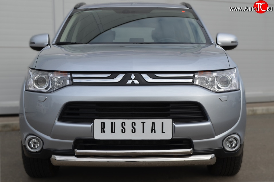 17 749 р. Защита переднего бампера (2 трубыØ76 и 42 мм, нержавейка) SLITKOFF  Mitsubishi Outlander  GF (2012-2014) дорестайлинг  с доставкой в г. Кемерово