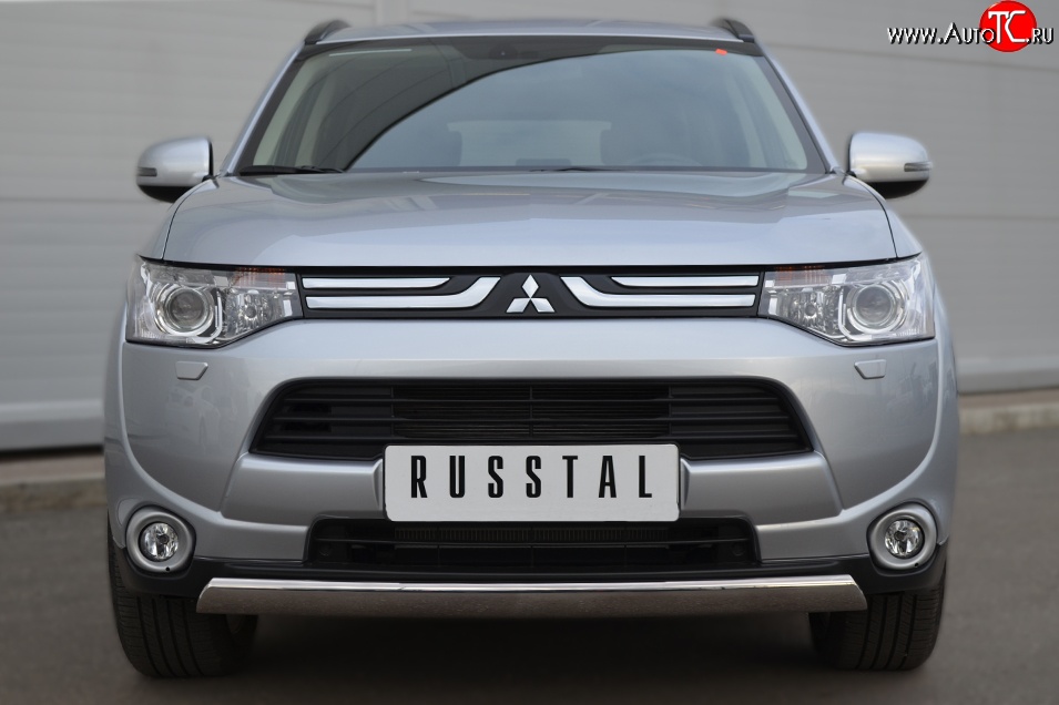 10 849 р. Защита переднего бампера (Ø75х42 мм, нержавейка) Russtal Mitsubishi Outlander GF дорестайлинг (2012-2014)  с доставкой в г. Кемерово