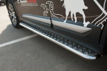 Широкая защита порогов с трубой диаметром 42 мм SLITKOFF v3 Mitsubishi Outlander  GF (2012-2014) дорестайлинг