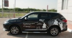 83 999 р. Защита порогов с пластиковыми вставками для ног из круглой трубы диаметром 76 мм Russtal Mitsubishi Outlander GF 2-ой рестайлинг (2015-2018) (Защита порогов с со скосами на торцах (вариант 1))  с доставкой в г. Кемерово. Увеличить фотографию 4