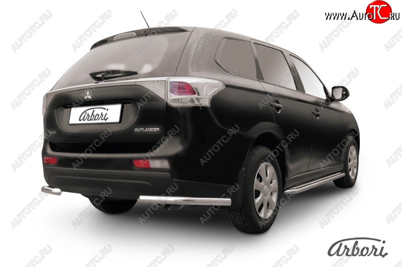 3 699 р. Защита заднего бампера Arbori (уголки, нержавейка, 1 труба d57 mm).  Mitsubishi Outlander  GF (2014-2016) 1-ый рестайлинг  с доставкой в г. Кемерово