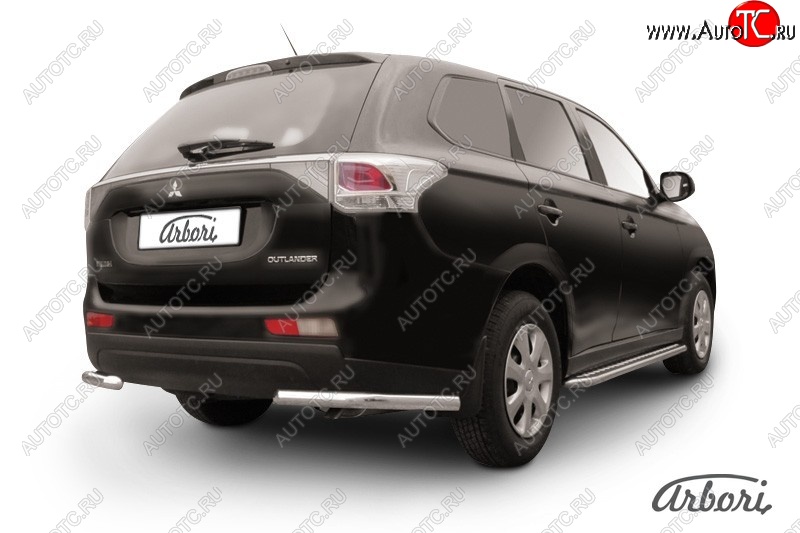 8 909 р. Защита заднего бампера Arbori (уголки, нержавейка, 1 труба d57 mm). Mitsubishi Outlander GF дорестайлинг (2012-2014)  с доставкой в г. Кемерово