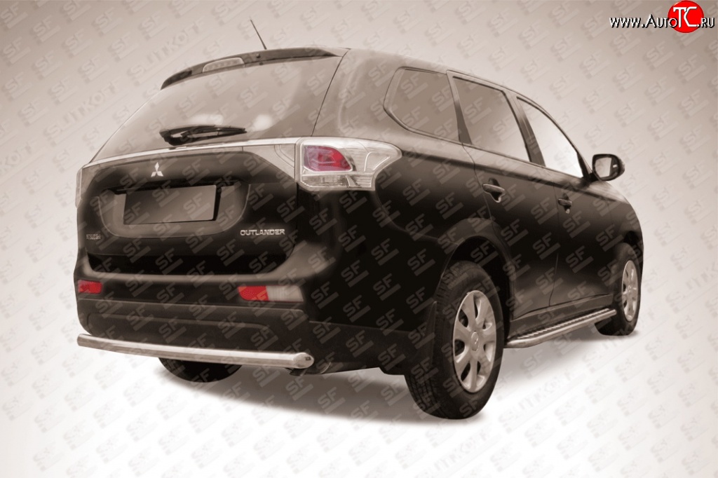 8 999 р. Одинарная защита заднего бампера из трубы диаметром 57 мм Slitkoff Mitsubishi Outlander GF дорестайлинг (2012-2014) (Нержавейка, Полированная)  с доставкой в г. Кемерово