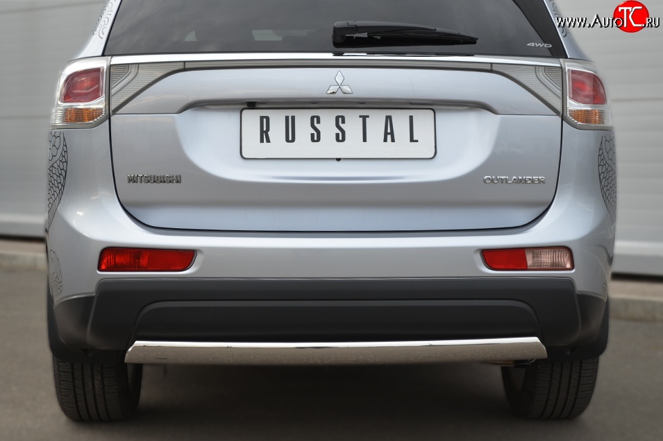 11 599 р. Защита заднего бампера (Ø75x42 мм, нержавейка) Russtal Mitsubishi Outlander GF дорестайлинг (2012-2014)  с доставкой в г. Кемерово