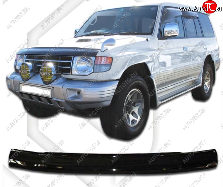 2 079 р. Дефлектор капота CA-Plastic  Mitsubishi Pajero ( 2 V30/V40 5 дв.,  2 V20,  2 V30/V40) (1991-1999) дорестайлинг, рестайлинг (Classic черный, Без надписи)  с доставкой в г. Кемерово