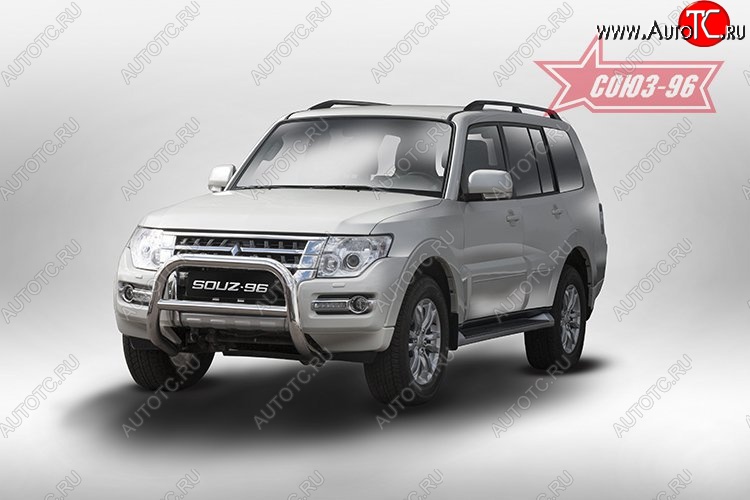 13 229 р. Защита переднего бампера Souz-96 (d76/60) Mitsubishi Pajero 4 V90 2-ой рестайлинг (2014-2020)  с доставкой в г. Кемерово