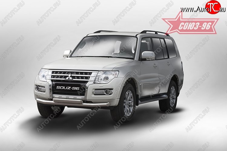 24 479 р. Защита переднего бампера двойная Souz-96 (d76/75х42). Mitsubishi Pajero 4 V90 2-ой рестайлинг (2014-2020)  с доставкой в г. Кемерово