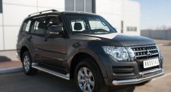 17 799 р. Защита переднего бампера (2 трубы Ø76 и 75х42 мм, нержавейка) Russtal Mitsubishi Pajero 4 V90 2-ой рестайлинг (2014-2020)  с доставкой в г. Кемерово. Увеличить фотографию 4