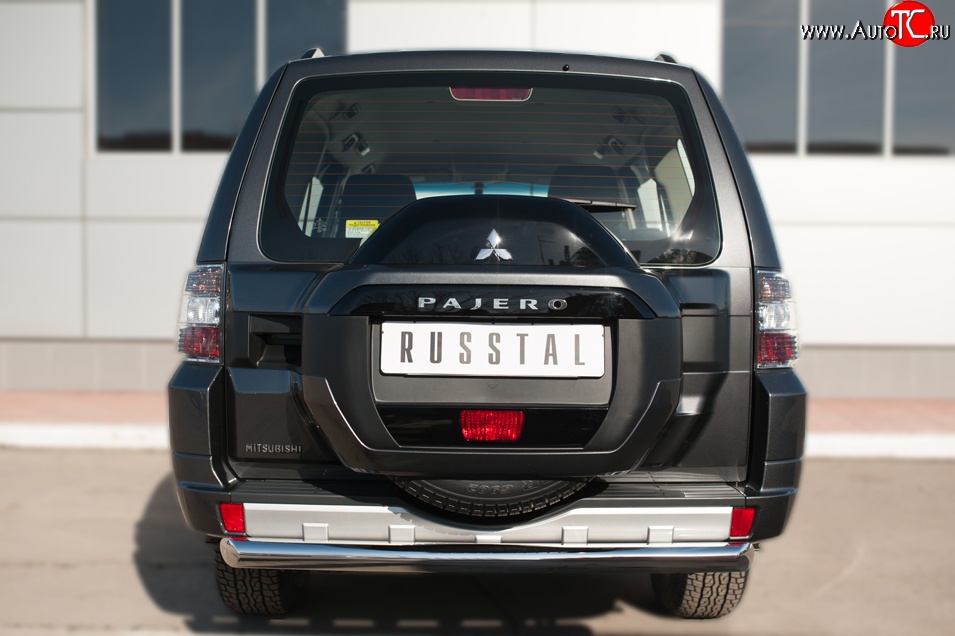 18 699 р. Защита заднего бампера (Ø76 мм, нержавейка) SLITKOFF Mitsubishi Pajero 4 V90 2-ой рестайлинг (2014-2020)  с доставкой в г. Кемерово