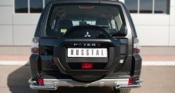 Защита заднего бампера (2 трубы Ø63 и 42 мм уголки, нержавейка) SLITKOFF Mitsubishi Pajero  4 V90 (2014-2020) 2-ой рестайлинг
