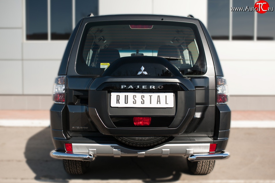 11 999 р. Защита заднего бампера (Ø63 мм уголки, нержавейка) SLITKOFF  Mitsubishi Pajero  4 V90 (2014-2020) 2-ой рестайлинг  с доставкой в г. Кемерово
